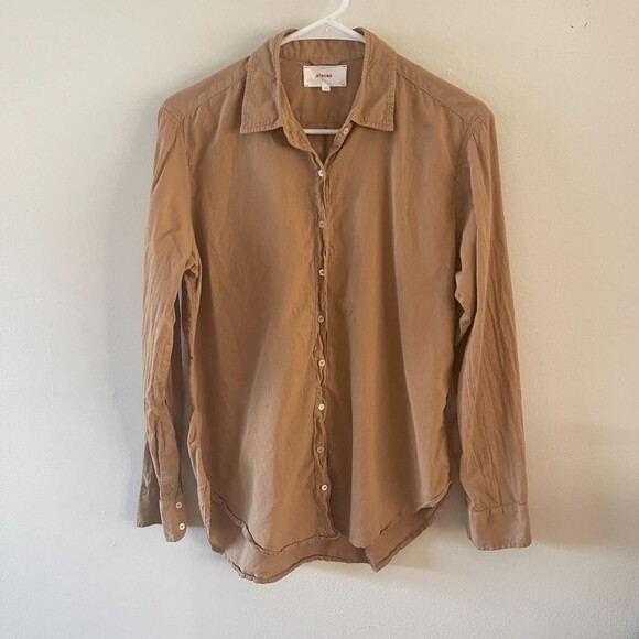 Xirena Button-Up Shirt Womens XS Tan Cotton Long Sleeve Collared Regular Fit - Picture 2 of 8